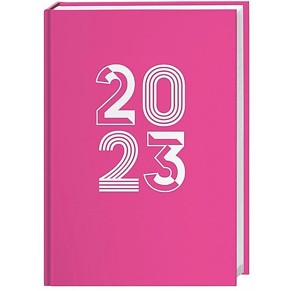 Neon Pink Kalenderbuch A5 2023. Taschenplaner in knalligem Pink - ein praktischer Blickfang! Cheftimer 2023 mit viel Rau