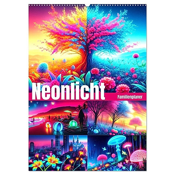 Neonlicht Familienplaner (Wandkalender 2025 DIN A2 hoch), CALVENDO Monatskalender, Calvendo, Marco Warstat