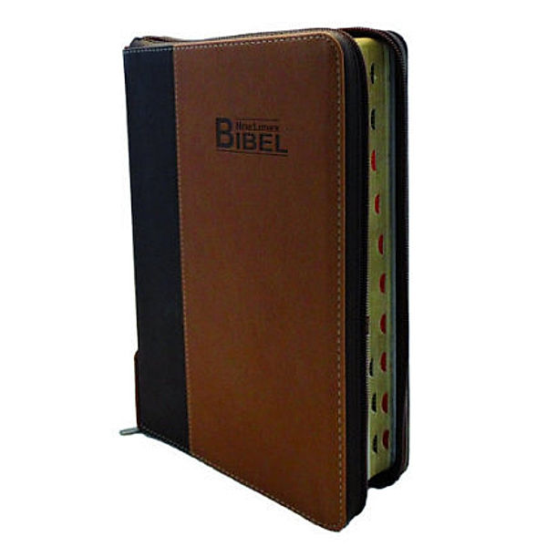 Neue Lutherbibel - Softcover - PU Cowboy, Reißverschluss, zweifarbig braun, Neue Luther Bibel