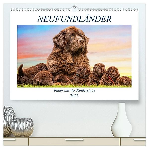 Neufundländer - Bilder aus der Kinderstube (hochwertiger Premium Wandkalender 2025 DIN A2 quer), Kunstdruck in Hochglanz, Calvendo, Sigrid Starick