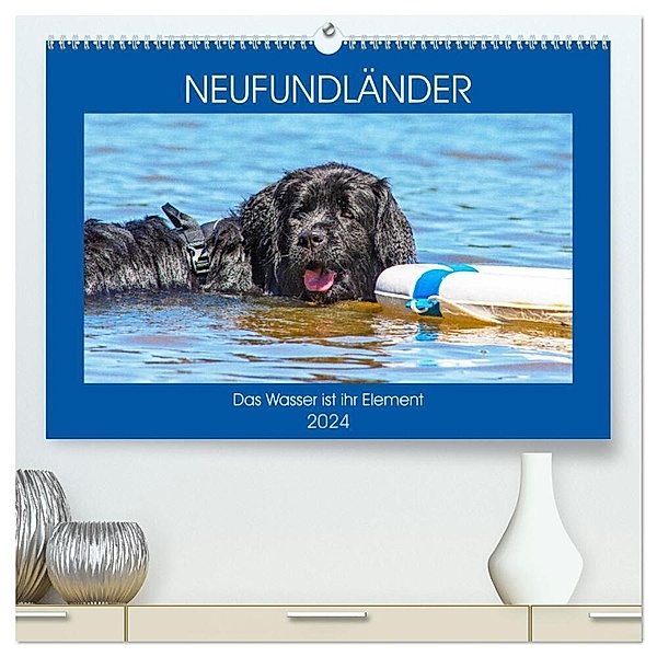 Neufundländer - Das Wasser ist ihr Element (hochwertiger Premium Wandkalender 2024 DIN A2 quer), Kunstdruck in Hochglanz, Sigrid Starick
