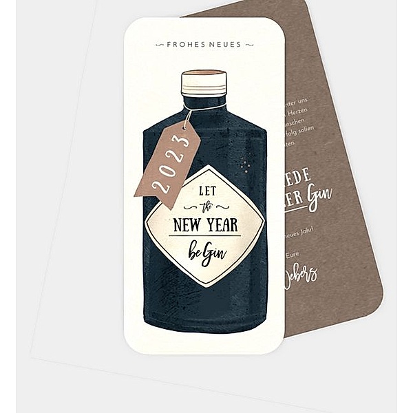 Neujahrskarte Gin Gin, Postkarte hoch (100 x 210mm)