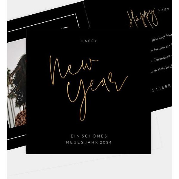 Neujahrskarte Glam Look, Klappkarte quadratisch (145 x 145mm)