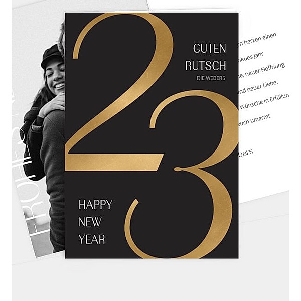 Neujahrskarte Golden Number, Klappkarte hoch (120 x 170mm)
