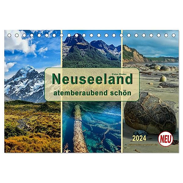 Neuseeland - atemberaubend schön (Tischkalender 2024 DIN A5 quer), CALVENDO Monatskalender, Peter Roder
