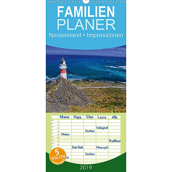 Neuseeland - Impressionen - Familienplaner hoch (Wandkalender 2019 , 21 cm x 45 cm, hoch), Elisabeth Stanzer
