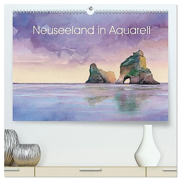 Neuseeland in Aquarell (hochwertiger Premium Wandkalender 2025 DIN A2 quer), Kunstdruck in Hochglanz, Calvendo, Jitka Krause