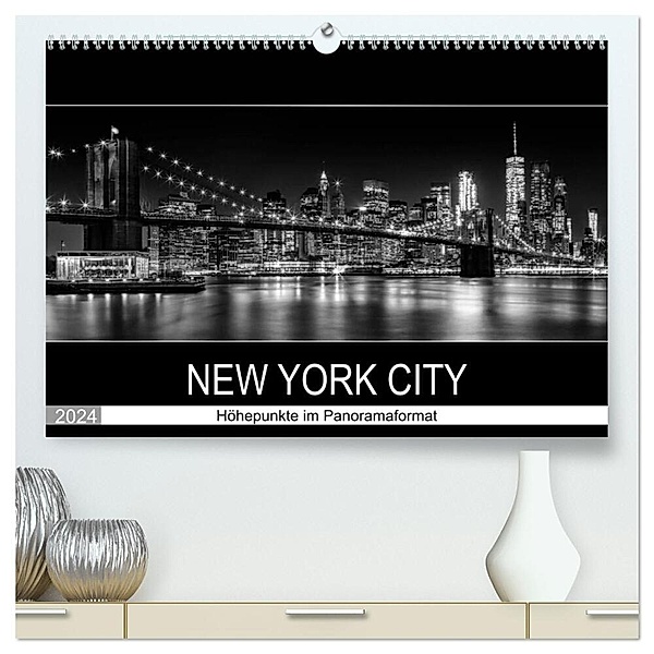 NEW YORK CITY Höhepunkte im Panoramaformat (hochwertiger Premium Wandkalender 2024 DIN A2 quer), Kunstdruck in Hochglanz, Melanie Viola