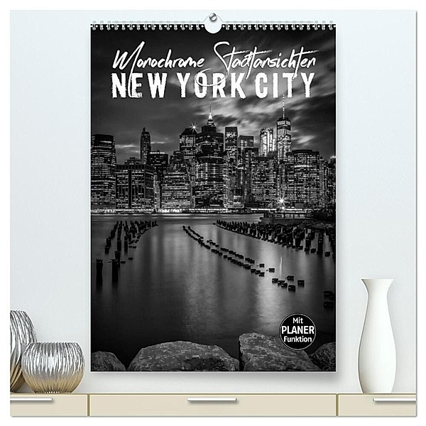 NEW YORK CITY Monochrome Stadtansichten (hochwertiger Premium Wandkalender 2024 DIN A2 hoch), Kunstdruck in Hochglanz, Melanie Viola