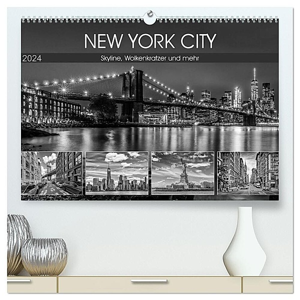 NEW YORK CITY Skyline, Wolkenkratzer und mehr (hochwertiger Premium Wandkalender 2024 DIN A2 quer), Kunstdruck in Hochglanz, Melanie Viola
