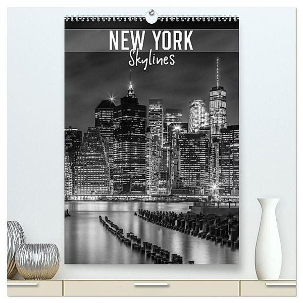 NEW YORK Skylines (hochwertiger Premium Wandkalender 2024 DIN A2 hoch), Kunstdruck in Hochglanz, Melanie Viola