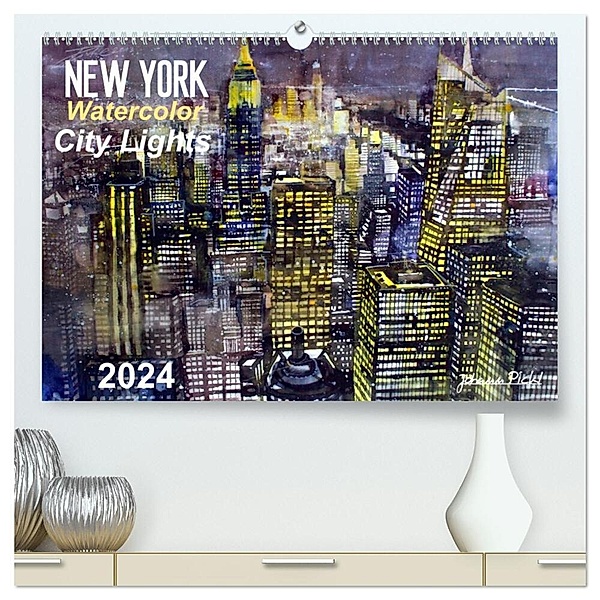 New York Watercolor Citylights (hochwertiger Premium Wandkalender 2024 DIN A2 quer), Kunstdruck in Hochglanz, Johann Pickl