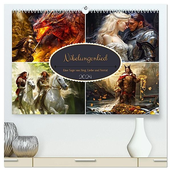 Nibelungenlied - Eine Sage von Sieg, Liebe und Verrat (hochwertiger Premium Wandkalender 2024 DIN A2 quer), Kunstdruck in Hochglanz, Anja Frost