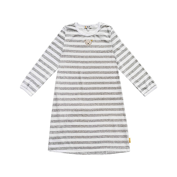 Steiff Nicki-Nachthemd BASIC gestreift in grau/weiß