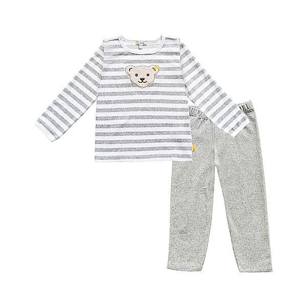 Steiff Nicki-Schlafanzug BASIC gestreift 2-teilig in grau/weiß