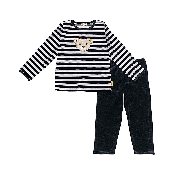 Steiff Nicki-Schlafanzug BASIC gestreift 2-teilig in navy/weiß