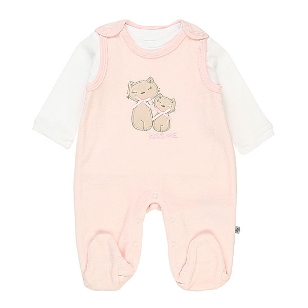 Jacky Nicki-Strampler BASIC LINE - LITTLE CATS mit Langarmshirt in rosa/weiß