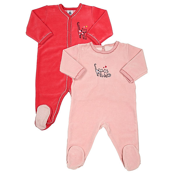 Petit Bateau Nicki-Strampler KATZE 2er-Pack mit Fuß in himbeere/hellrosa