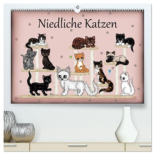 Niedliche Katzen (hochwertiger Premium Wandkalender 2025 DIN A2 quer), Kunstdruck in Hochglanz, Calvendo, Pezi Creation / Petra Haberhauer