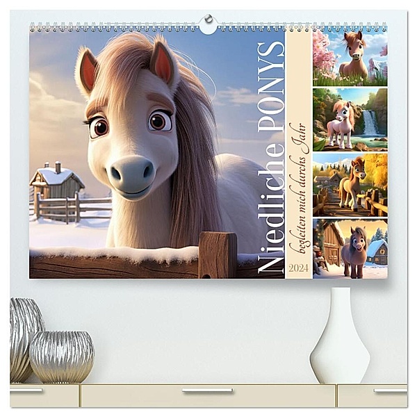 Niedliche Ponys (hochwertiger Premium Wandkalender 2024 DIN A2 quer), Kunstdruck in Hochglanz, Sabine Löwer