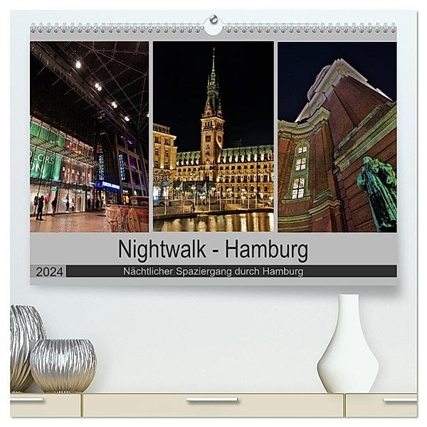 Nightwalk - Hamburg (hochwertiger Premium Wandkalender 2024 DIN A2 quer), Kunstdruck in Hochglanz, Peter Hennrich