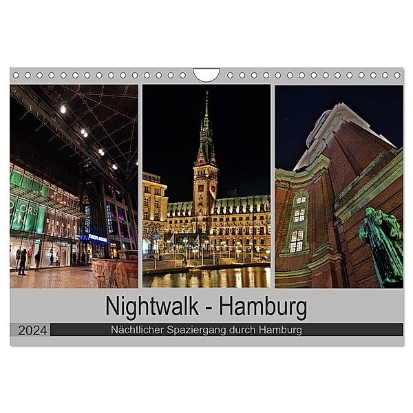 Nightwalk - Hamburg (Wandkalender 2024 DIN A4 quer), CALVENDO Monatskalender, Peter Hennrich