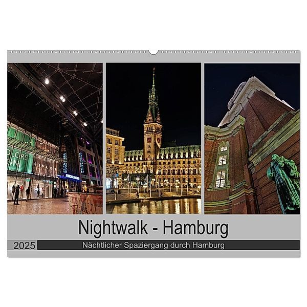 Nightwalk - Hamburg (Wandkalender 2025 DIN A2 quer), CALVENDO Monatskalender, Calvendo, Peter Hennrich