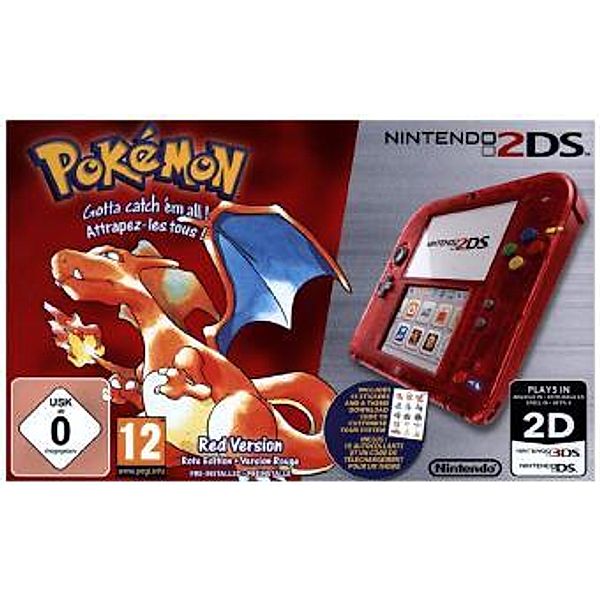 Nintendo 2DS Rot Transparent, Konsole + Pokemon, Nintendo 2DS-Spiel (Pokémon Rote Edition)