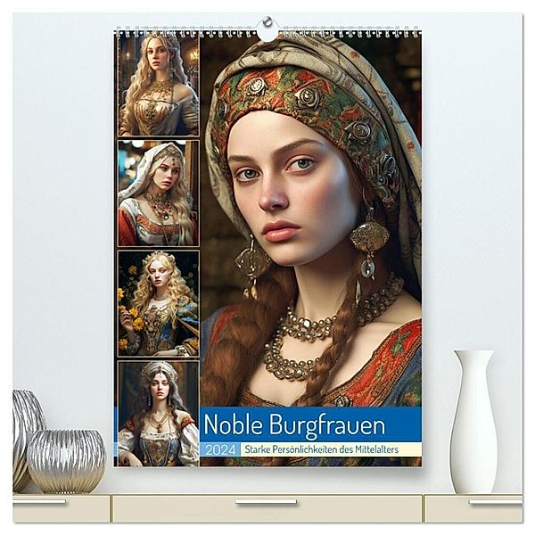 Noble Burgfrauen. Starke Persönlichkeiten des Mittelalters (hochwertiger Premium Wandkalender 2024 DIN A2 hoch), Kunstdruck in Hochglanz, Rose Hurley