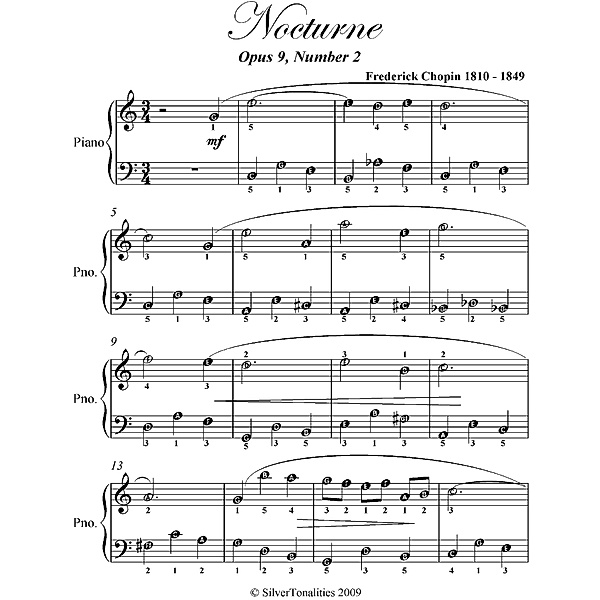 Nocturne Opus 9 Number 2 Easiest Piano Sheet Music, Frederick Chopin