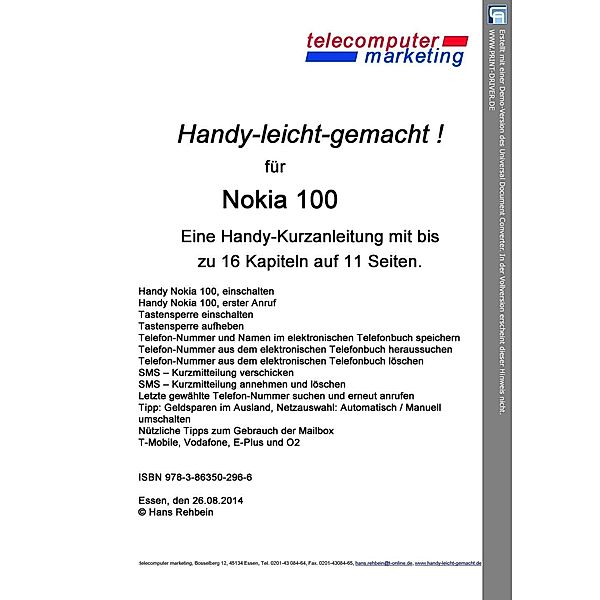 Nokia 100 leicht-gemacht, Hans Rehbein
