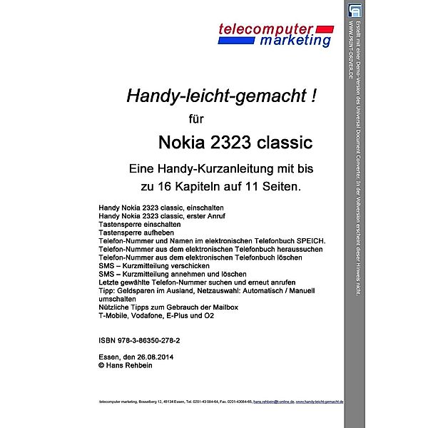 NOKIA 2323 classic leicht-gemacht, Hans Rehbein