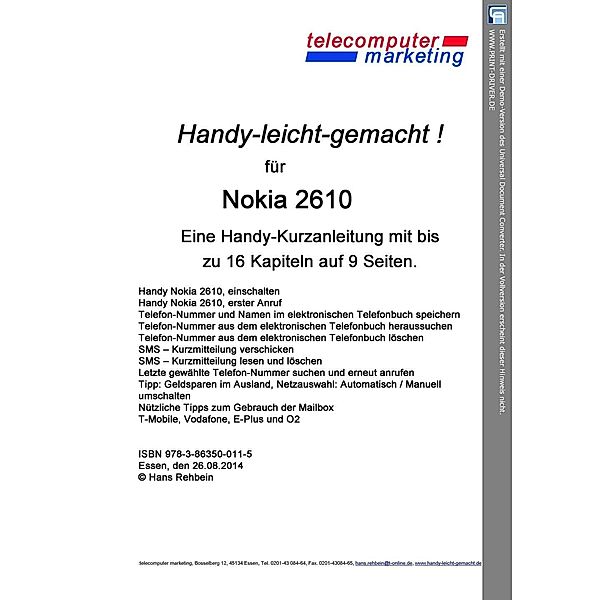 Nokia 2610-leicht-gemacht, Hans Rehbein