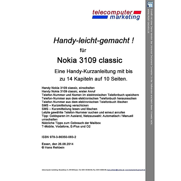 Nokia 3109 classic-leicht-gemacht, Hans Rehbein