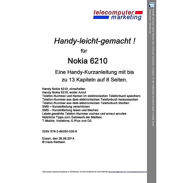 Nokia 6210-leicht-gemacht, Hans Rehbein