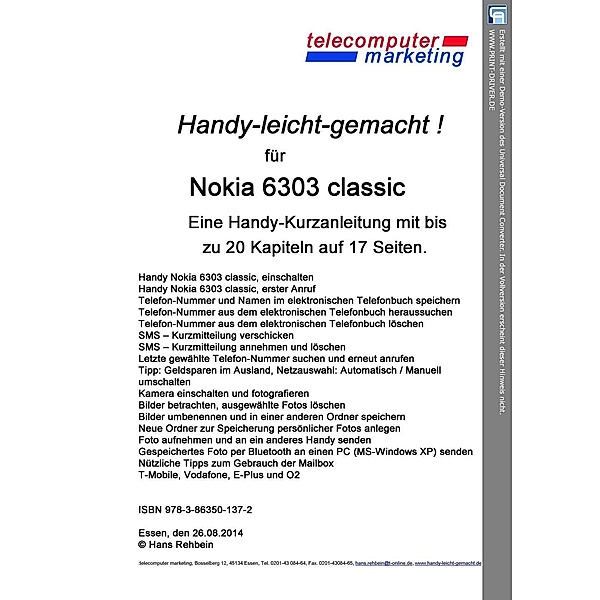 Nokia 6303 classic-leicht-gemacht, Hans Rehbein