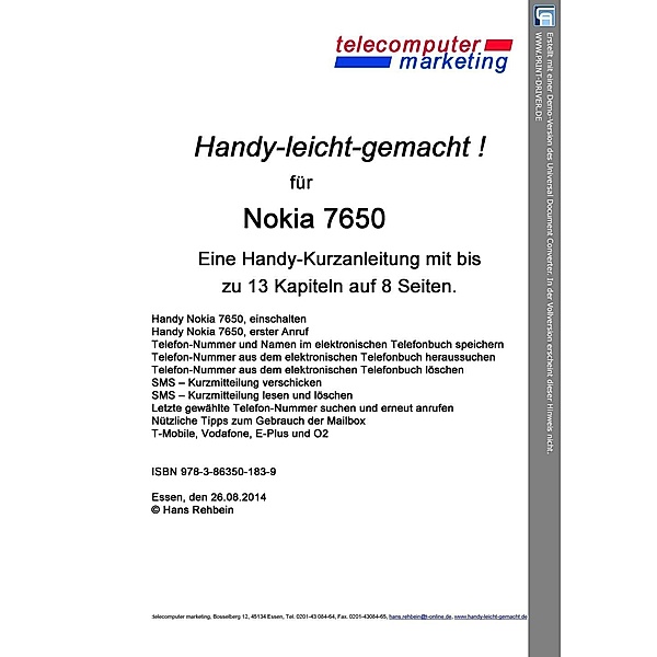 Nokia 7650-leicht-gemacht, Hans Rehbein