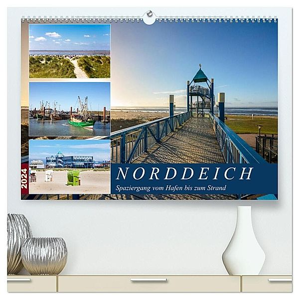 Norddeich Spaziergang vom Hafen bis zum Strand (hochwertiger Premium Wandkalender 2024 DIN A2 quer), Kunstdruck in Hochglanz, A. Dreegmeyer