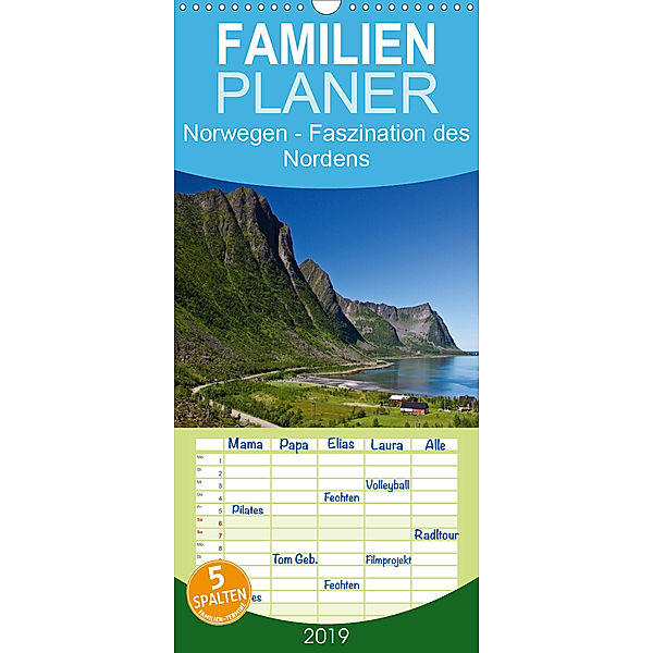 Norwegen - Faszination des Nordens - Familienplaner hoch (Wandkalender 2019 , 21 cm x 45 cm, hoch), Anja Ergler