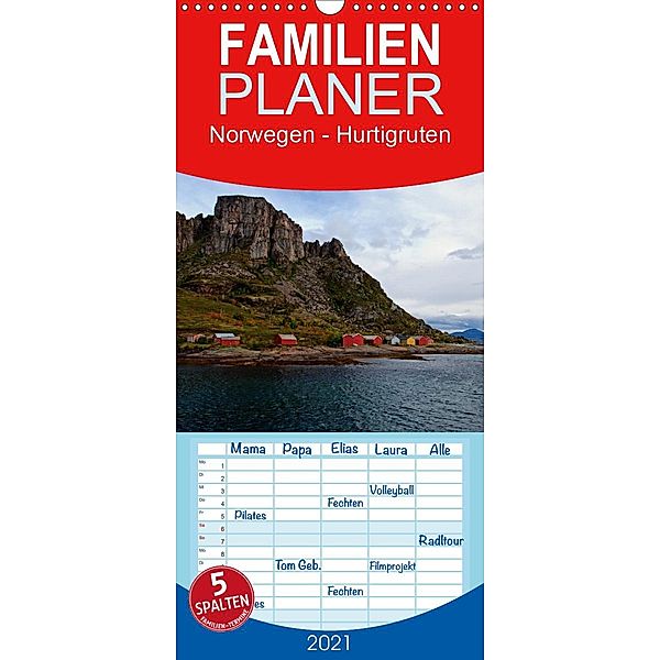 Norwegen - Hurtigruten - Familienplaner hoch (Wandkalender 2021 , 21 cm x 45 cm, hoch), Borg Enders