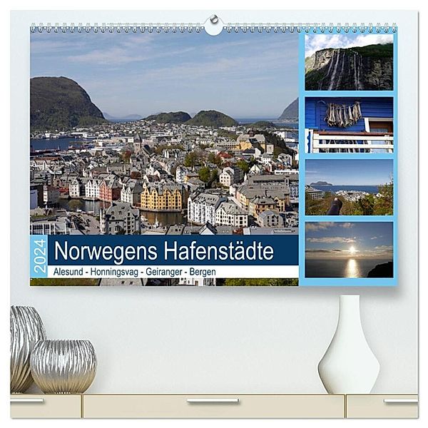 Norwegens Hafenstädte - Alesund - Honningsvag - Geiranger - Bergen (hochwertiger Premium Wandkalender 2024 DIN A2 quer), Kunstdruck in Hochglanz, Frank Gayde