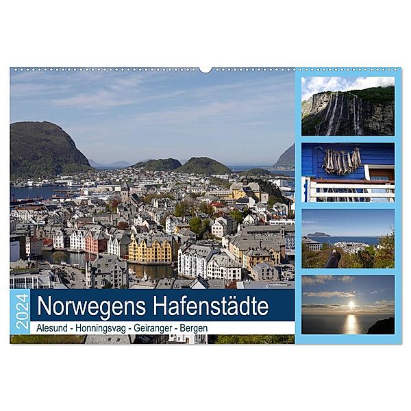 Norwegens Hafenstädte - Alesund - Honningsvag - Geiranger - Bergen (Wandkalender 2024 DIN A2 quer), CALVENDO Monatskalender, Frank Gayde