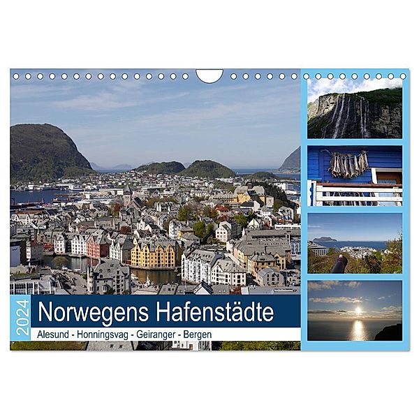 Norwegens Hafenstädte - Alesund - Honningsvag - Geiranger - Bergen (Wandkalender 2024 DIN A4 quer), CALVENDO Monatskalender, Frank Gayde