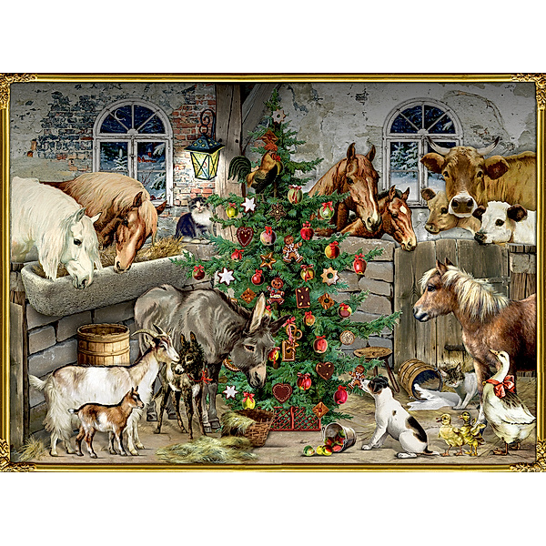 Nostalgische Weihnachten bei den Tieren im Stall - Wandkalender