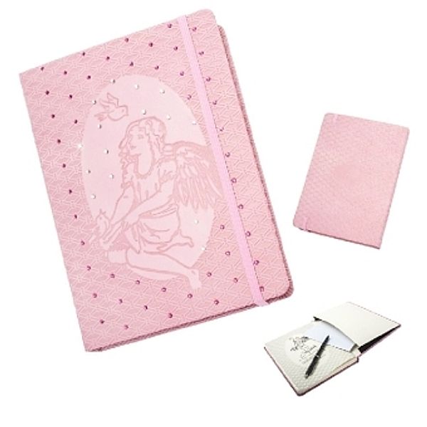 Notebook A5 - rosa - Engel - blanko, Crystals
