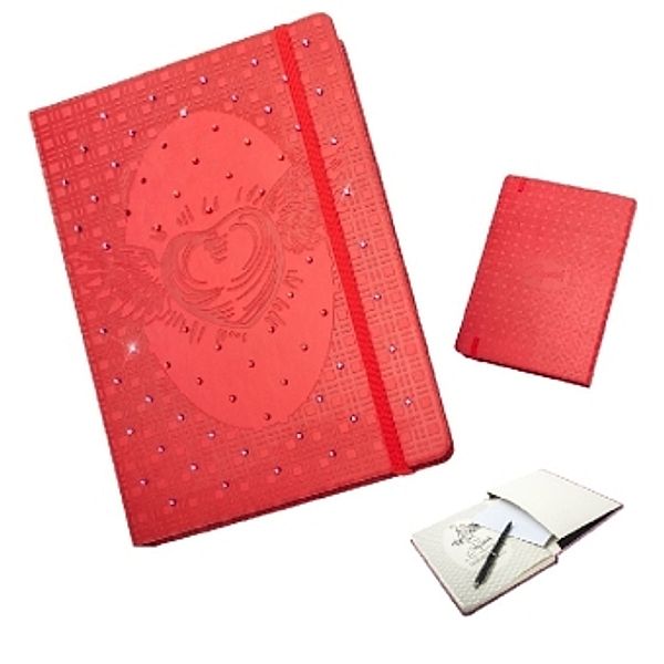 Notebook A5 - rot - Herz - blanko, Crystals