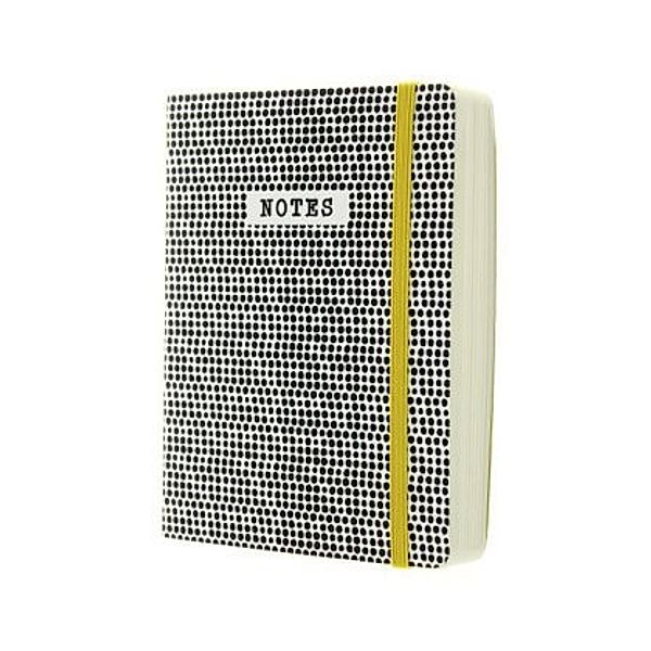 Notizbuch A6 Monochrome schwarz-weiße Punkte mit gelbem Gummiband