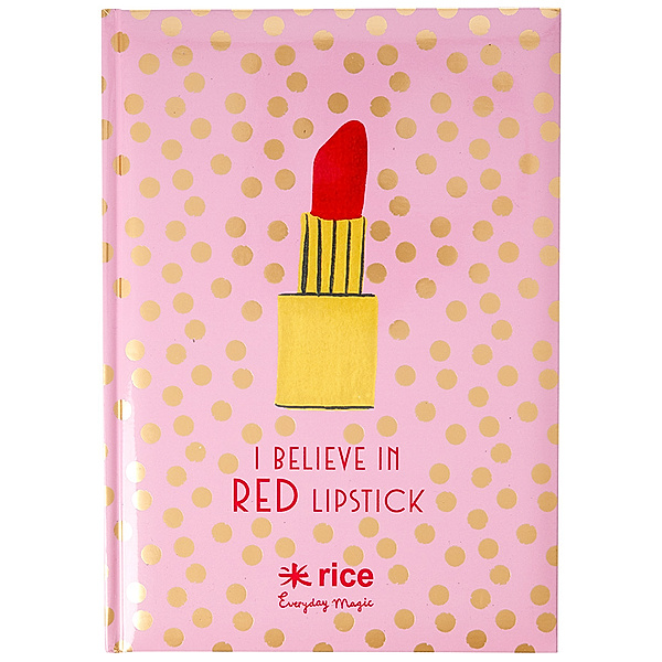 rice Notizbuch GOLD DOTS AND LIPSTICK (DIN A4) liniert in rosa