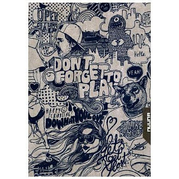 Notizbuch Graphic S Jeans Label Material - Don't Forget To Play, Blue Screen Print