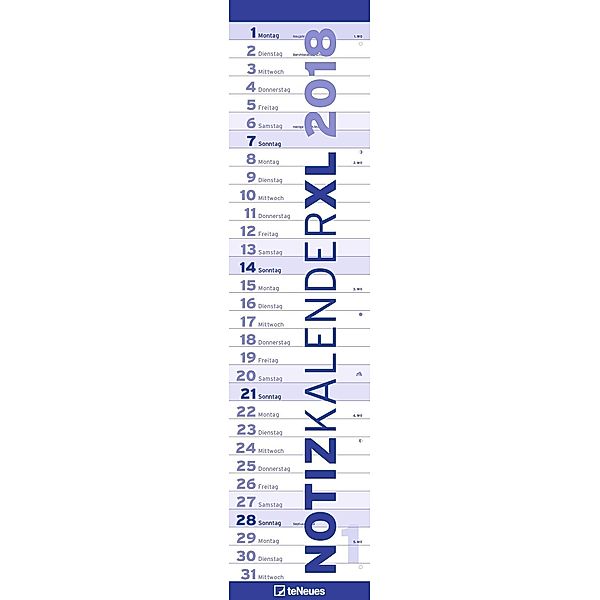 Notizkalender XL BLAU 2018